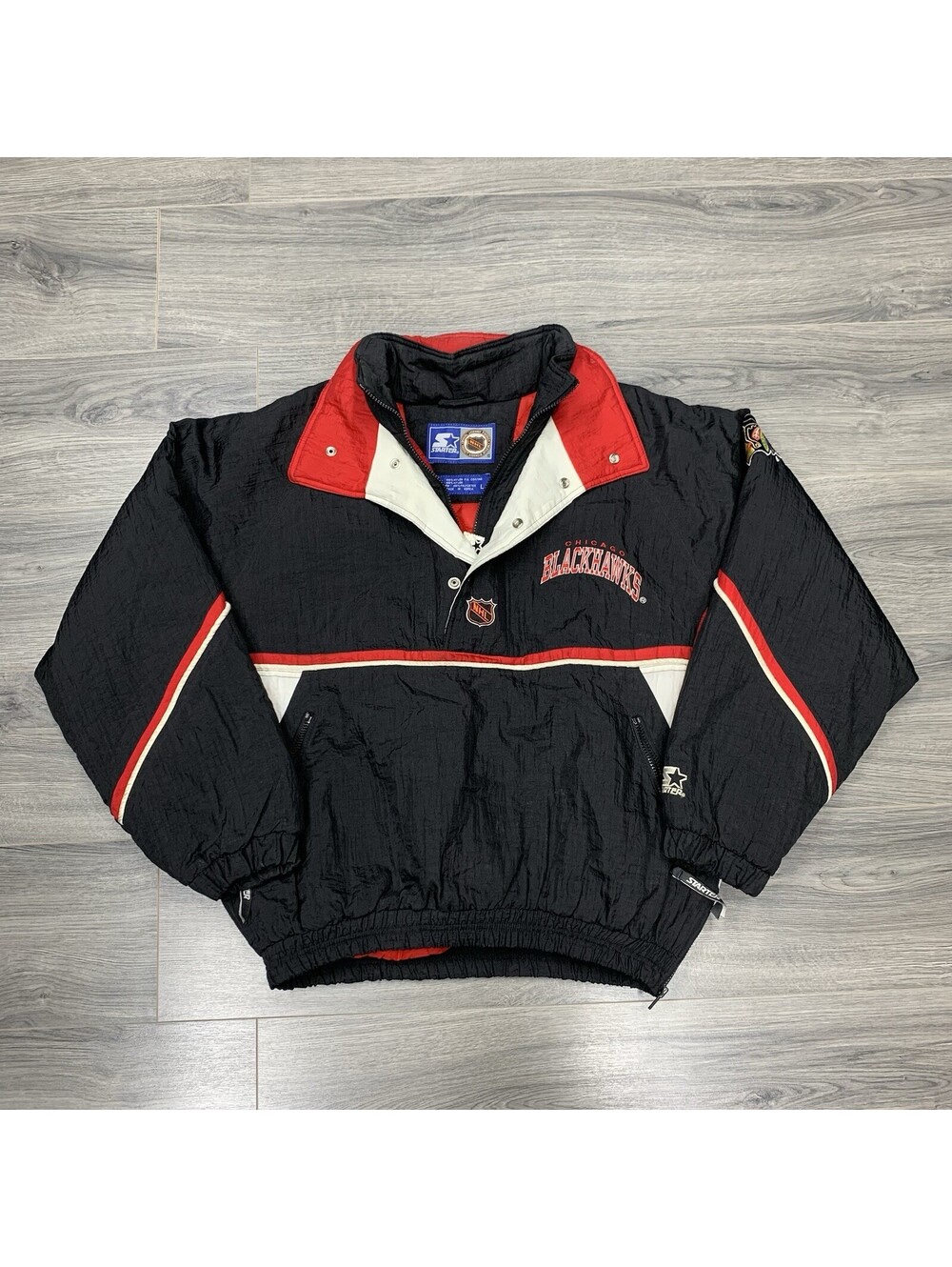 Vintage 1990S Starter Chicago Blackhawks Jacket Large Rare Men’s Black Zip Up